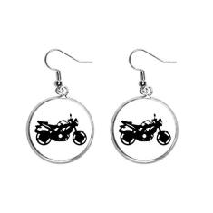 Brinco feminino com silhueta de motocicleta mecânica pendente prata