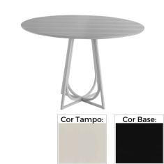 Mesa De Jantar Mh-5299 Herval Redonda 70 Cm Madeira Laca Fosca Off White Base Preta