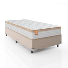 Cama Box Solteiro Colchão Molas Ensacadas 88x188x65cm Branco/Bege - Suporta Até 130kg Branco Nature