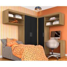 Guarda Roupa Modulado Com Escrivaninha Luzia Boreal/preto - Móveis Arapongas