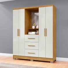 Guarda-roupa Casal 4 Portas 3 Gavetas Capella Marrocos/ Espresso Móveis Marrocos/Off White