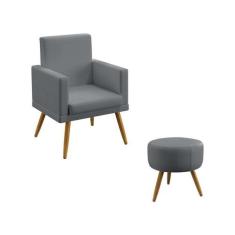 Kit Poltrona Nina e Puff Solar Com Rodapé Sued Cinza Aradecor