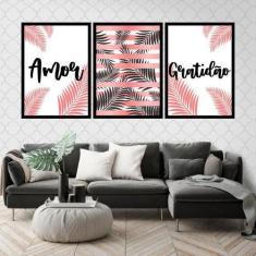 Kit 3 Quadros Decorativos Amor e Gratidão - Quadros On-line, A3 (45 x 