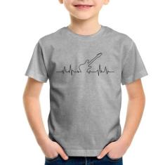 Camiseta Infantil Guitarra Batimentos Cardíacos - Foca na Moda, Cinza,