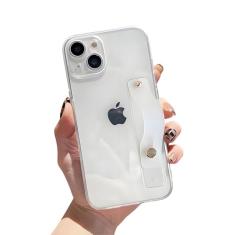 siduater Capa com suporte de alça para iPhone 13 de 6,5 polegadas com suporte, capa traseira de policarbonato translúcido à prova de choque + amortecedor de TPU macio com alça ajustável para o dedo