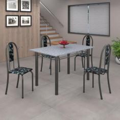 Conjunto de Mesa 120x75cm Tampo em Granito com 4 Cadeiras Iris A - Som