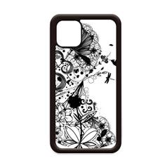 Plantas de flores preto branco arte grão contorno para iPhone 11 Pro Max capa para celular Apple