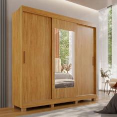 Guarda-roupa 2 Gavetas 3 Portas de Correr com Espelho com Pés Porto Cinamomo