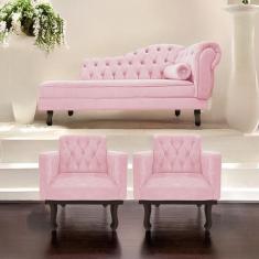 Kit Diva Recamier Diana 140cm Lado Esquerdo e 02 Poltronas Classic Sue