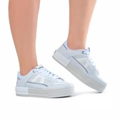 Tênis Multimaterias Casual Feminino Flatform Via Star Shoes, Branco, 3