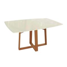 Mesa p/ Cozinha Elma Madeira Maciça c/ Tampo Madeirado c/ Vidro 90x170cm Carvalho/Off White/Vidro Off White - Kappesberg