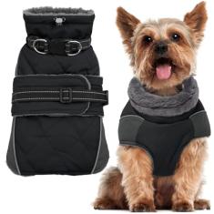 QBLEEV Casaco quente refletivo para cães, casaco de inverno ajustável, gola rolê, roupas de cachorro para clima frio, impermeável, de lã, para cães, colete para cães pequenos, médios e grandes
