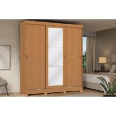 Guarda Roupa Casal 3 Portas de Correr (1 c/ Espelho) e 2 Gavetas c/ Pés CB01R589 Canela - Kappesberg