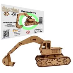 Brinquedo Educativo Quebra Cabeça 3D Escavadeira Mdf - Monte & Eduque