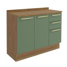 Balcão de Cozinha com Tampo Botanic 2 PT 3 GV Verde Oliva e Nogueira -