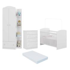 Quarto Infantil Completo João e Maria Multimóveis com Colchão, Berço, Guarda Roupa e Cômoda Bco/col