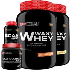 KIT - 2x Whey Protein Waxy Whey 2kg + Glutamina 300g + BCAA 4800 120 Cápsulas - Bodybuilders-Unissex