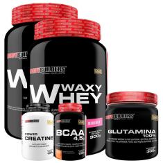 Kit 2 x Whey Protein Waxy Whey 900g + BCAA 4,5 100g + Creatina 100g + Glutamina - 300g - BB-Unissex