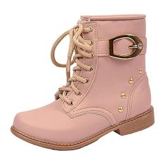 Bota Coturno Infantil Menina Cadarço Fivela Nude
