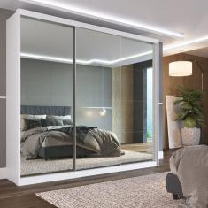 Guarda Roupa Casal 3 Portas com Espelho 4 Gavetas 100% MDF London Yescasa Branco