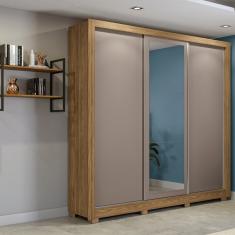 Guarda Roupa Casal com Espelho 3 Portas de Correr 2 Gavetas CB07M570 Kappesberg - Nogueira/Fendi