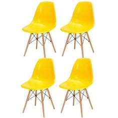 Kit 04 Cadeiras Decorativas Eiffel Charles Eames F03 Amarelo com Pés d