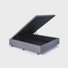 Base Box Baú Viúva em Suede 120x203x42cm Cinza