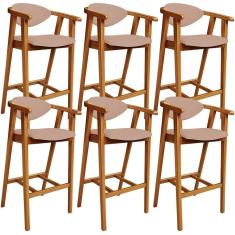 Kit 06 Banquetas Alta Para Cozinha Bancada Bar Sala De Jantar Fixa Cecília L02 Linho Rosê - Lyam