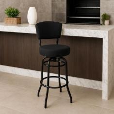 Banqueta Alta Bar Giratória com Encosto cor Preta Assento grosso Confo