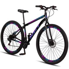 Bicicleta Aro 29 Aço Carbono KGT Freios A Disco 21 Vel - Preto e Rosa - Unissex-Unissex