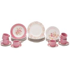 Aparelho De Jantar Chá 30 Peças Biona - Cerâmica Redondo Rosa Donna Ae
