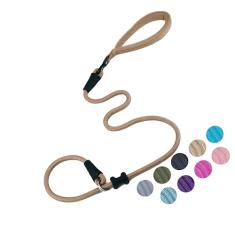 Coleira para cães com guia deslizante, correia de corda de nylon forte e alça acolchoada, guia de treinamento de caminhada ao ar livre para cães pequenos, médios e grandes (bronzeado militar leve,