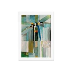 Quadro Abstrato Geométrico Pintura Moldura Branca 22x32cm - Quartinhos