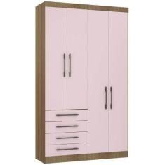 Guarda Roupa Modulado 134,50cm 4Prts 4 Gvts Paris Avelã/Rosa - LUCIANE