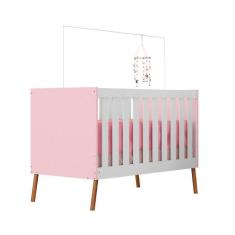 Berço Americano que Vira Caminha Bibi 100% MDF Cor Branco com Rosa - Móveis Estrela Baby
