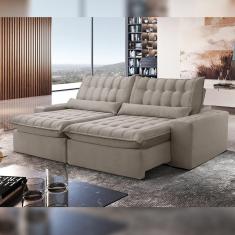 Sofá Retrátil e Reclinável 230cm Domínio Veludo/Bege