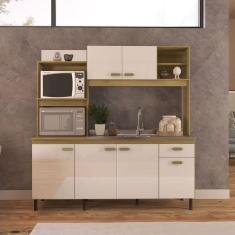 Imagem de Cozinha Compacta 6 Portas e 1 Gaveta Sevilha Castani/Off White - Indekes
