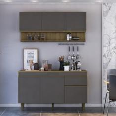 Cozinha Compacta com Tampo 2 Peças 1 Aéreo 1 Balcão New York Mel/Grafite