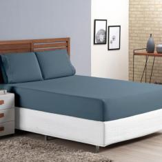 Lençol Queen 3 Peças Micro Percal 400 Fios Ponto Palito Acetinado Conf