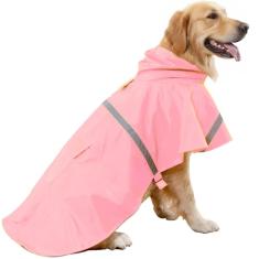 HAPEE Capas de chuva para cães com capuz de tira refletiva, jaqueta poncho para cães grandes (D4-rosa, 26B (comprimento das costas 66 cm))
