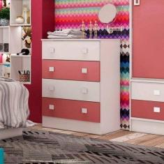 Cômoda Infantil 4 Gavetas Espresso Móveis Branco/Rosa