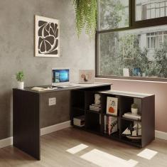 Mesa em L Escrivaninha Kubus com 8 Nichos Yescasa Preto