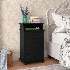 Mesa de Cabeceira 4 Gavetas Preto Luxo ll E J