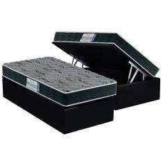 Cama Box Baú Solteiro: Colchão Espuma D33 Probel ProDormir Advanced Mega Resistente + Base CRC Suede Black(88x188)