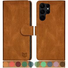 SUANPOT Capa carteira para Samsung Galaxy S24 Ultra com suporte de cartão de crédito com bloqueio de RFID, capa protetora de couro PU flip book feminina masculina para Samsung S24Ultra capa de