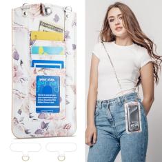 Casecond Bolsa para Celular Feminina de Couro PU, Mini Bolsa de Ombro com Corrente e Tela Sensível ao Toque, Compatível com iPhone e Samsung, Cor: Marmor Rosa