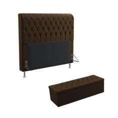 Kit Cabeceira Estofada Decorativa Bellatrix 195 Para Cama King e Calça