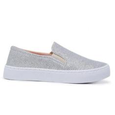 Tênis Simon Vergan Slip On Iate Glitter Brilhante da Moda Feminino-Feminino