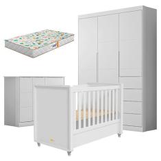 Quarto De Bebê Eloá Com Berço Americano Tutto New Branco Acetinado E Colchão Gazin – Phoenix Baby