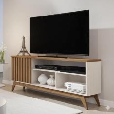 Rack Para TV até 55 Polegadas Pés Madeira Maciça Retrô Ripado Malbec W